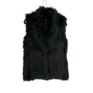 HOODLAMB Women's Black Faux Fur Hemp Lined Thick Winter Retro Vest Size Small